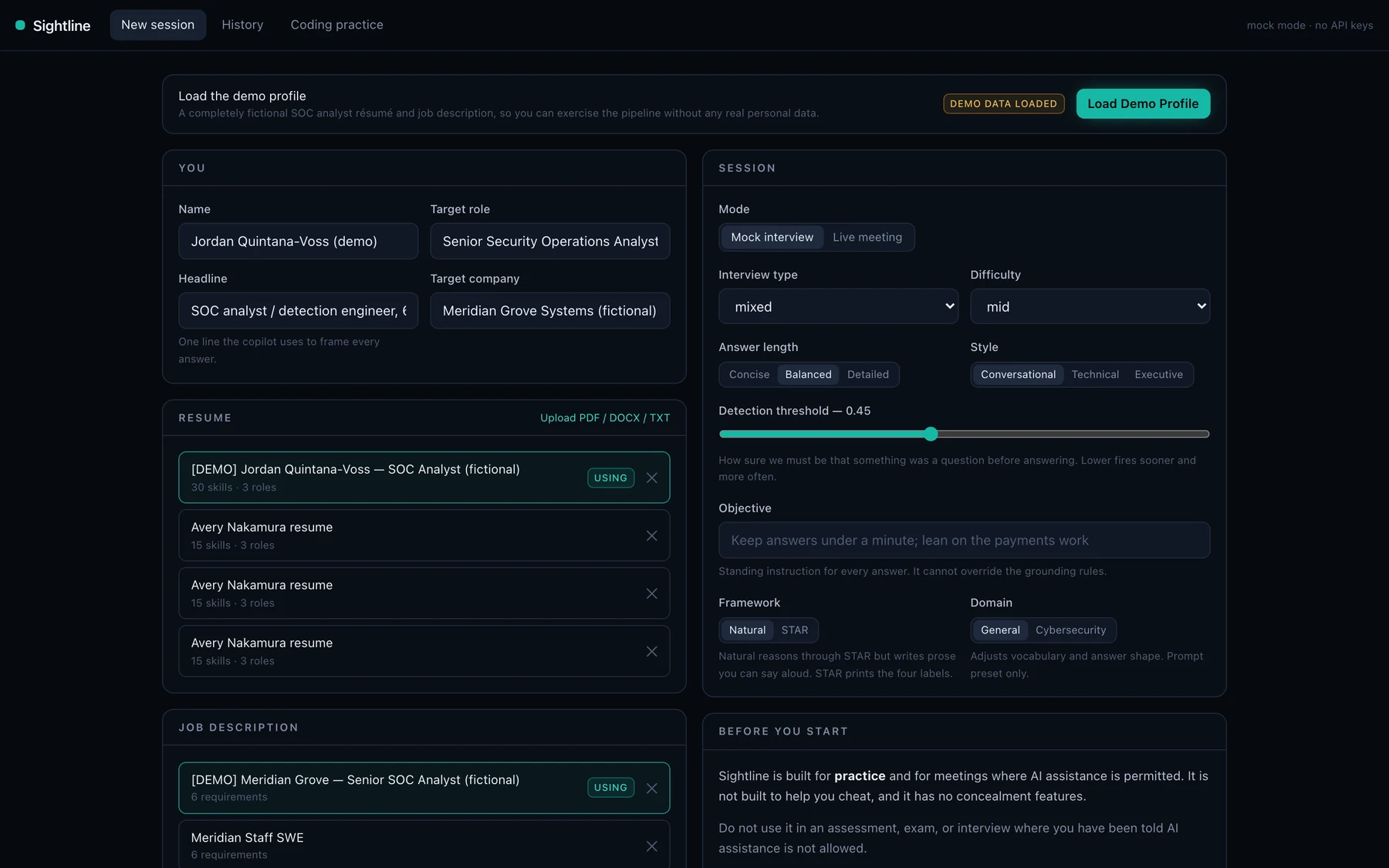 The Sightline AI console.